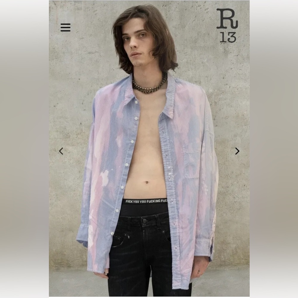 R13 BLEACHED DROP NECK SHIRT. Size XS
